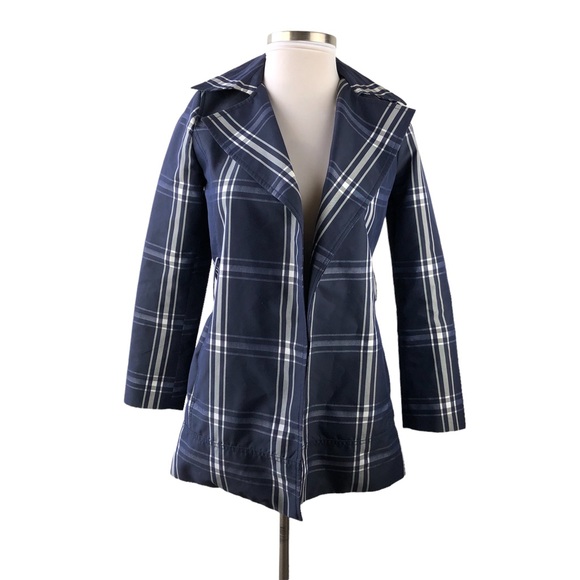 Zara Basic Plaid Trench Jacket Coat Navy H10451 - Picture 13 of 13